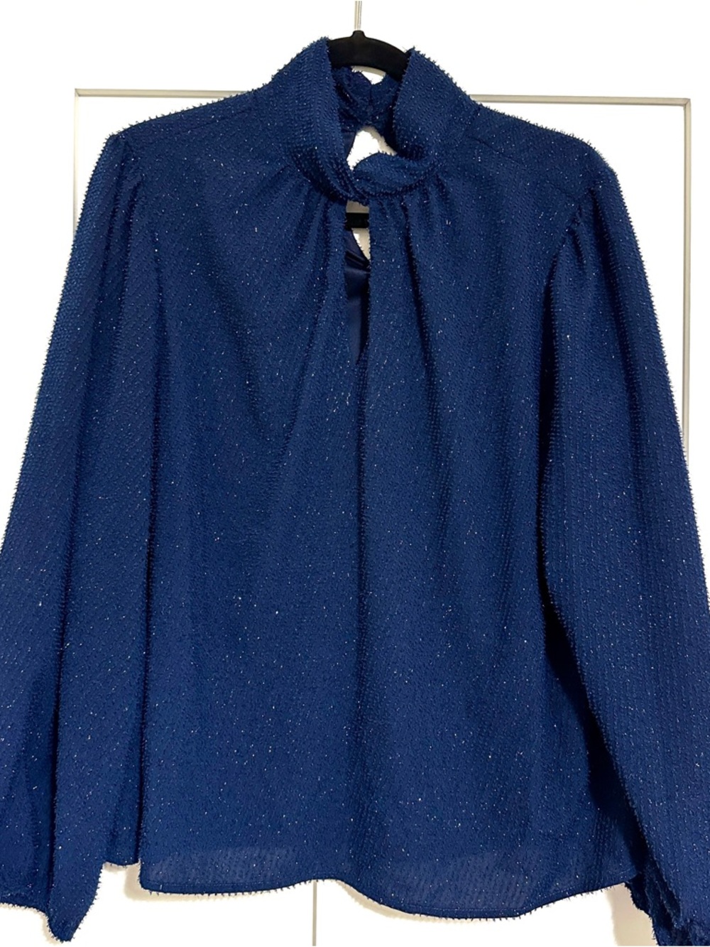 Nine West Navy Sparkle Twist Tie-Neck Blouse • XXL
